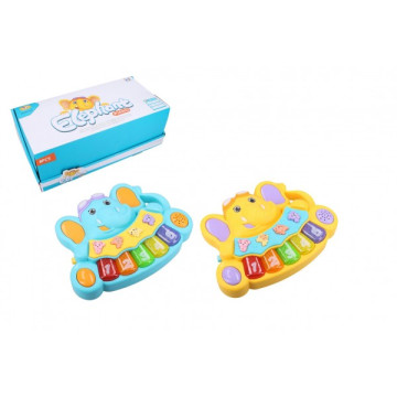 Pianko slon se zvířátky plast 17x13cm na baterie se zvukem se světlem 2 barvy 8ks v boxu 18m+
