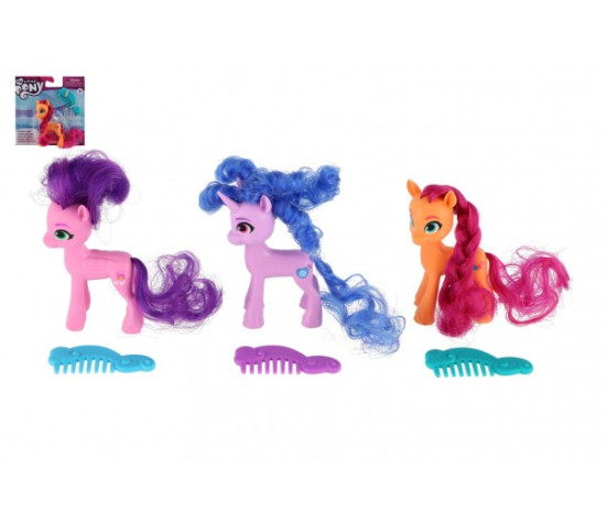 Kůň/Jednorožec My Little Pony figurka česací plast s hřebenem 3 barvy na kartě 12,5x13cm