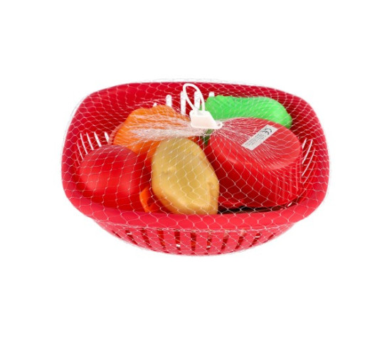 Sada nádobí v ošatce plast s doplňky v síťce 20x20x7cm