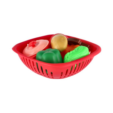 Sada nádobí v ošatce plast s doplňky v síťce 20x20x7cm