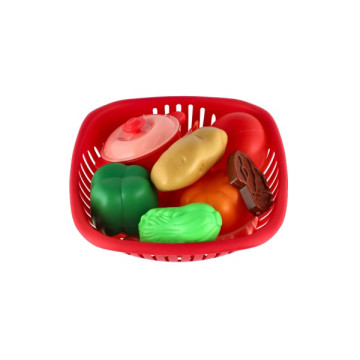Sada nádobí v ošatce plast s doplňky v síťce 20x20x7cm