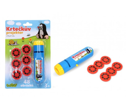 Projektor Krtek plast na baterie se světlem 48 snímků na kartě 15x23x4cm