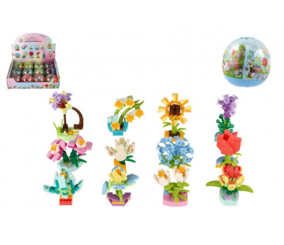 Stavebnice mini květina plast 6cm mix druhů v kouli 12ks v boxu