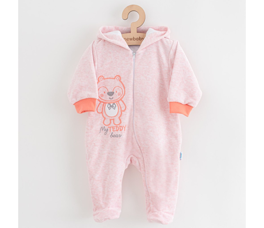 Kojenecký semiškový overal s kapucí New Baby Sweetheart růžový