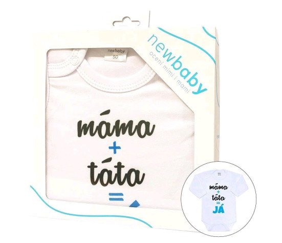 Body s potiskem New Baby máma plus táta rovná se JÁ - dárkové balení