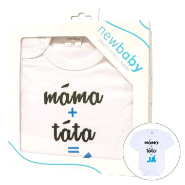 Body s potiskem New Baby máma plus táta rovná se JÁ - dárkové balení, Modrá 80 (9-12m)