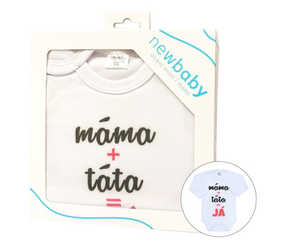 Body s potiskem New Baby máma plus táta rovná se JÁ - dárkové balení