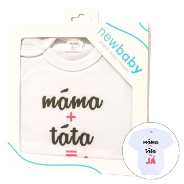 Body s potiskem New Baby máma plus táta rovná se JÁ - dárkové balení, Růžová 68 (4-6m)