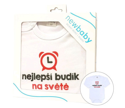 Body s potiskem New Baby nejlepší budík na světě - dárkové balení