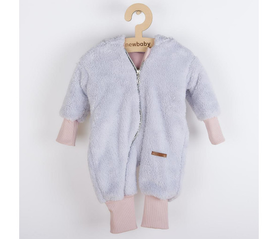 Luxusní dětský zimní overal New Baby Teddy bear šedo růžový