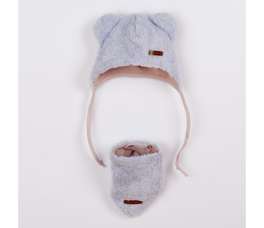 Zimní kojenecká čepička s šátkem na krk New Baby Teddy bear šedo růžová Zimní kojenecká čepička s šátkem na krk New Baby Teddy bear šedo růžová