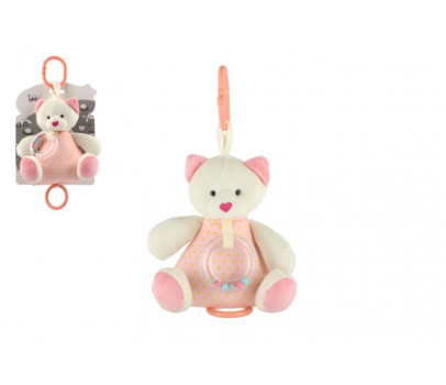Medvěd plyš 18cm závěs na postýlku/kočárek nat. hrací strojek růžový na kartě v sáčku 0+