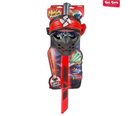 Ninja sada plast meč + maska + šipky 3ks na baterie se zvukem, světlem 4 barvy na kartě 20x62cm