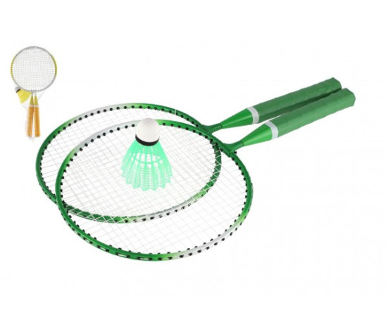 Badminton sada dětská kov/plast 2 pálky + 1 košíček 2 barvy v síťce 23x45x6cm