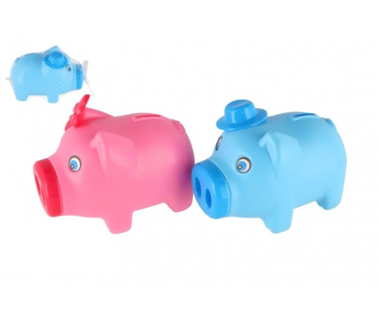 Pokladnička prasátko plast 16x12cm 2 barvy v síťce
