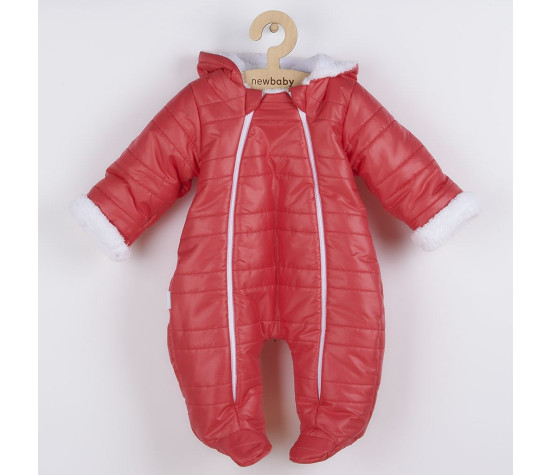 Zimní kojenecká kombinéza s kapucí a oušky New Baby Pumi red raspberry