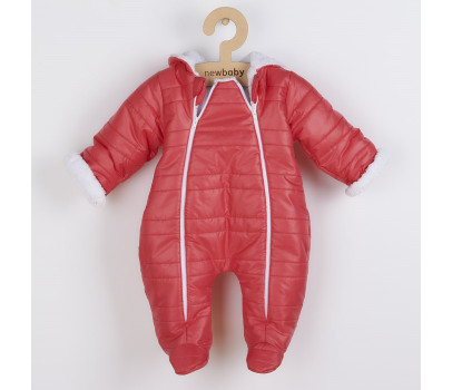 Zimní kojenecká kombinéza s kapucí a oušky New Baby Pumi red raspberry