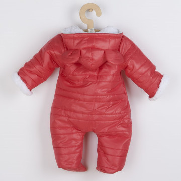 Zimní kojenecká kombinéza s kapucí a oušky New Baby Pumi red raspberry