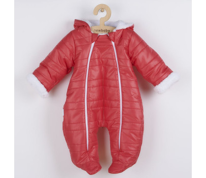 Zimní kojenecká kombinéza s kapucí a oušky New Baby Pumi red raspberry