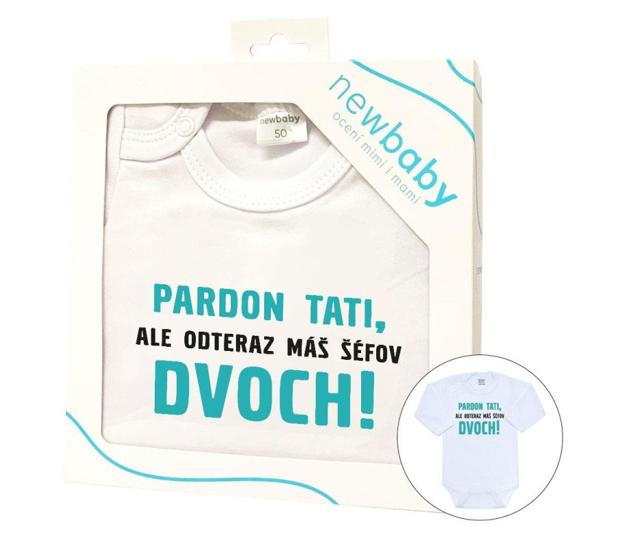 Body s potiskem New Baby Pardon tati,... máš šéfov dvoch! - darčekové balenie, Bílá 56 (0-3m)