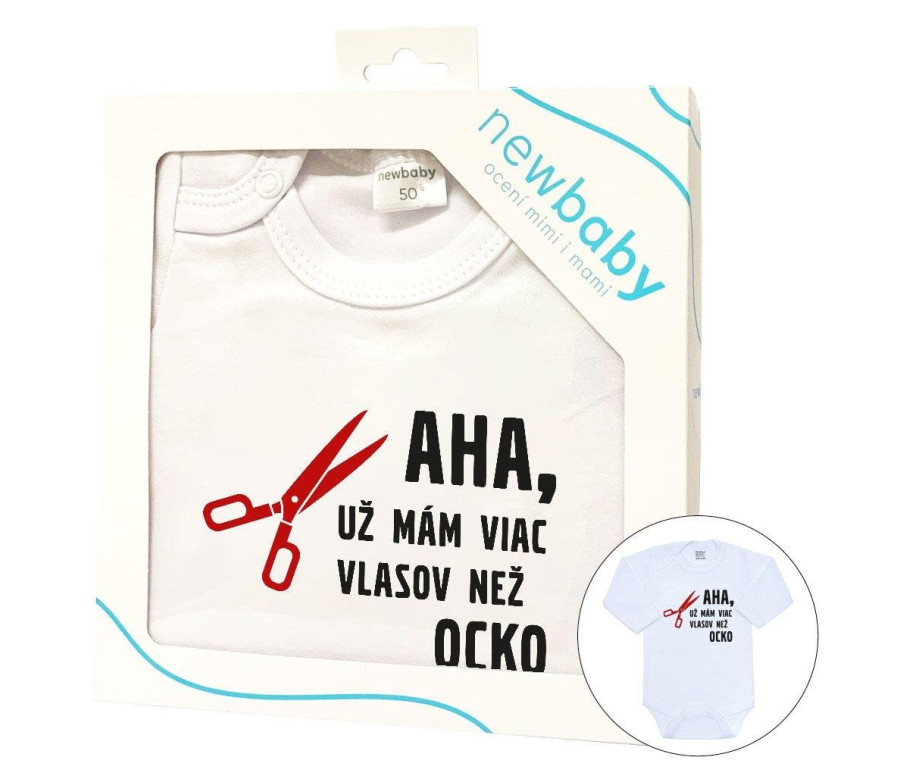 Body s potiskem New Baby Viac vlasov než ocko - darčekové balenie, Bílá 86 (12-18m)