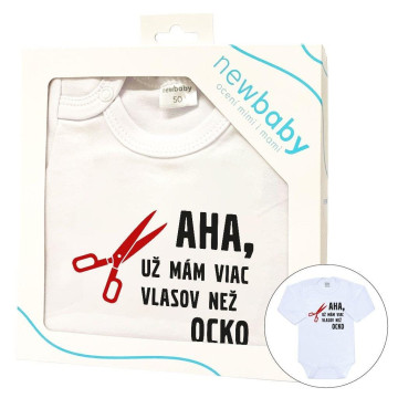 Body s potiskem New Baby Viac vlasov než ocko - darčekové balenie, Bílá 86 (12-18m)