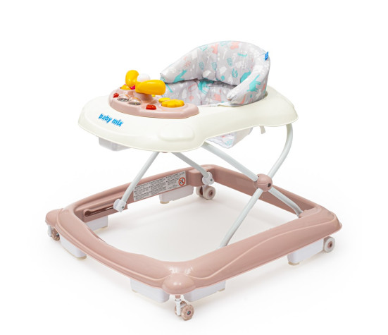 Dětské chodítko Baby Mix s volantem a silikonovými kolečky růžové