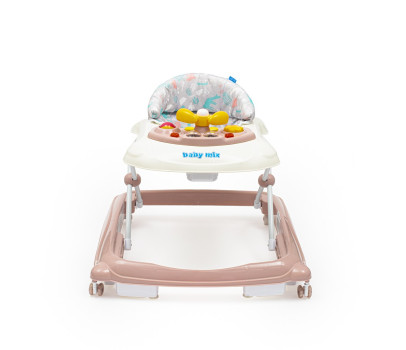 Dětské chodítko Baby Mix s volantem a silikonovými kolečky růžové