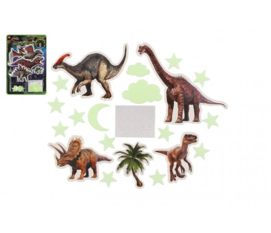 Dinosauři na zeď/strop svítící ve tmě papír/plast 2 druhy na kartě