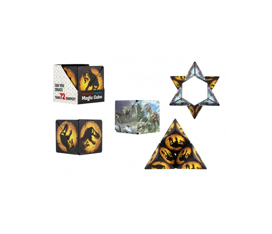 Hlavolam kostka magnetická dinosaurus plast 2 druhy v krabičce 6x6x6cm Hlavolam kostka magnetická dinosaurus plast 2 druhy v krabičce 6x6x6cm