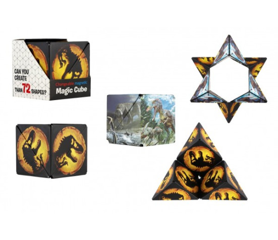 Hlavolam kostka magnetická dinosaurus plast 2 druhy v krabičce 6x6x6cm