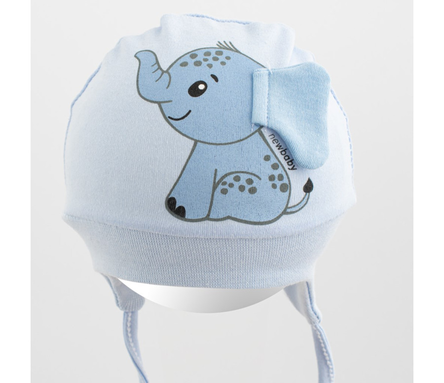 Bavlněná kojenecká čepička New Baby Happy Elephant blue Bavlněná kojenecká čepička New Baby Happy Elephant blue