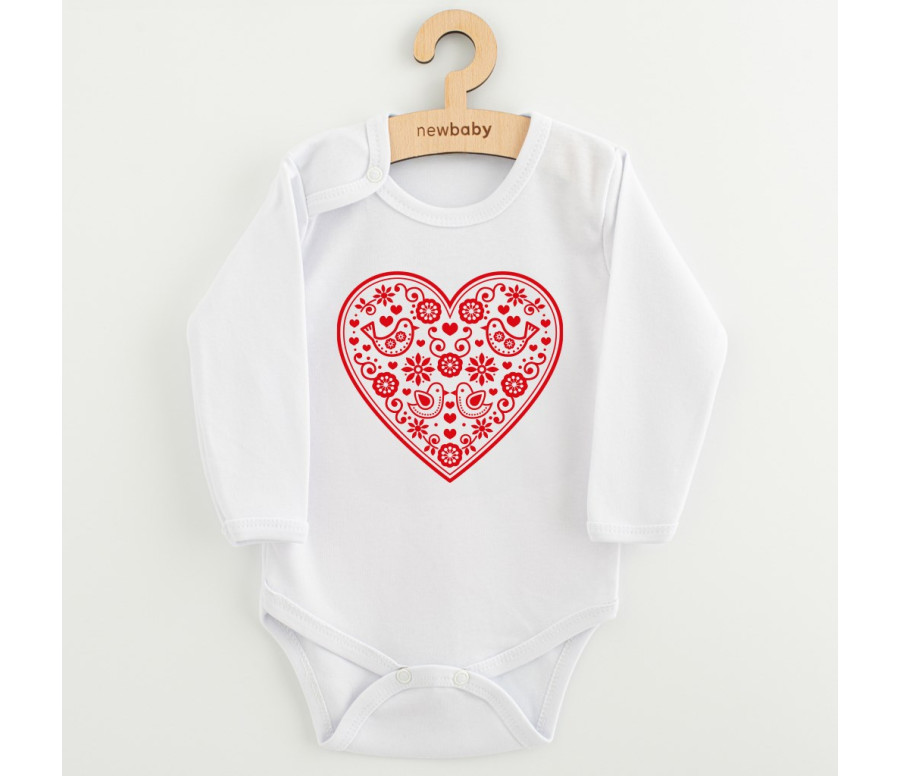 Dětské body s potiskem New Baby Lidový vzor červené srdíčko Dětské body s potiskem New Baby Lidový vzor červené srdíčko