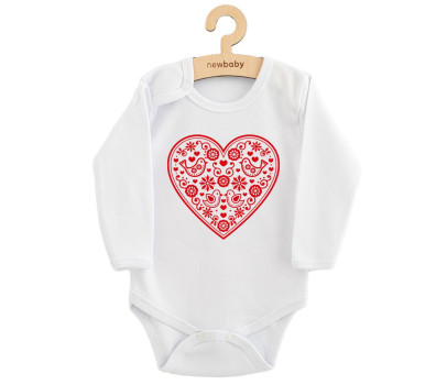 Dětské body s potiskem New Baby Lidový vzor červené srdíčko