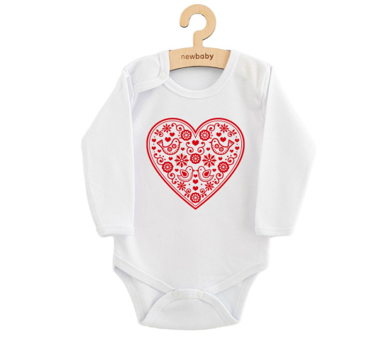 Dětské body s potiskem New Baby Lidový vzor červené srdíčko