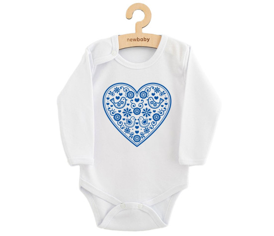 Dětské body s potiskem New Baby Lidový vzor modré srdíčko