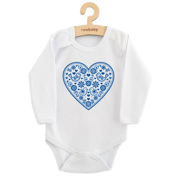 Dětské body s potiskem New Baby Lidový vzor modré srdíčko