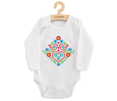 Dětské body s potiskem New Baby Lidový vzor ptáčci