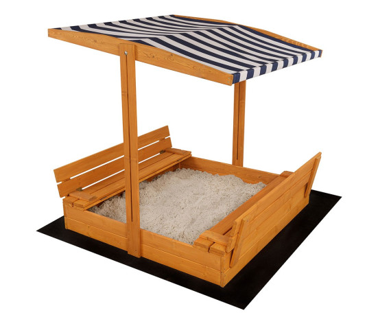 Dětské dřevěné uzavíratelné pískoviště s lavičkami a stříškou Baby Mix 120x120 cm modro-bílé