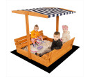 Dětské dřevěné uzavíratelné pískoviště s lavičkami a stříškou Baby Mix 120x120 cm modro-bílé