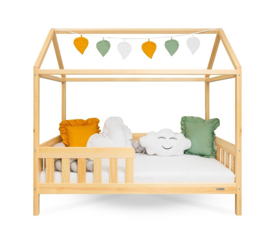 Dětská postel domeček se zábradlím a roštem New Baby CASTELLO 160x80 cm přírodní