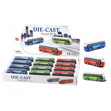 Autobus kov/plast 9cm na volný chod 3 druhy 12ks v boxu