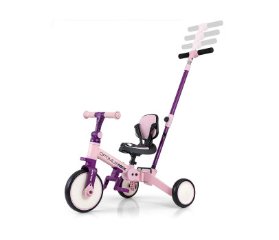 Dětská tříkolka 5v1 Milly Mally Optimus Max s vodící tyčí pink