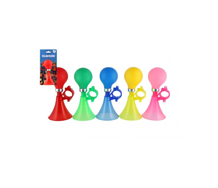 Klakson trumpeta na kolo 14cm 5 barev na kartě 10,5x22cm