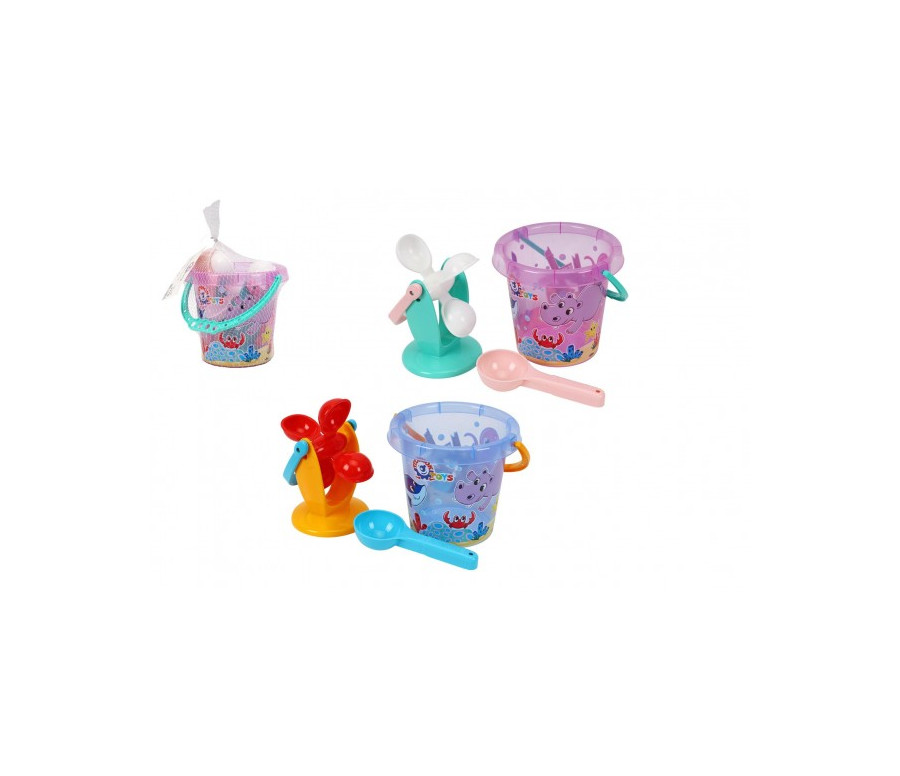 Sada na písek a k vodě plast kbelík, mlýnek s doplňky v síťce 17x16cm Sada na písek a k vodě plast kbelík, mlýnek s doplňky v síťce 17x16cm