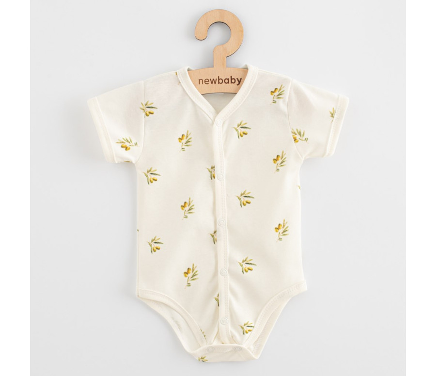 Kojenecké celorozepínací body s krátkým rukávem z organické bavlny New Baby Olivy, Béžová 56 (0-3m)