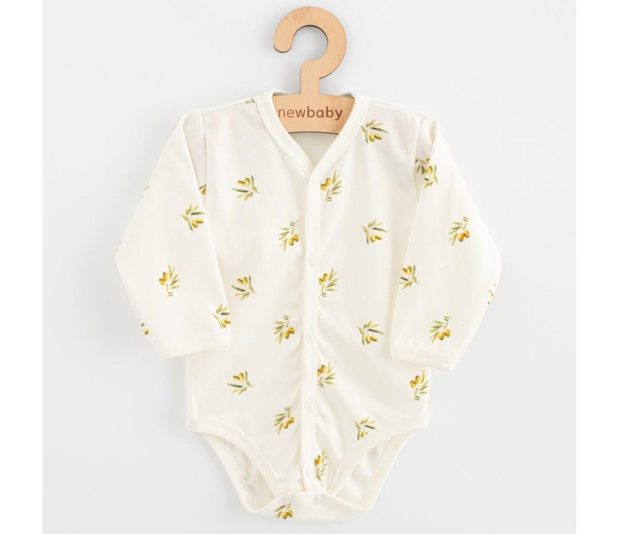 Kojenecké celorozepínací body s dlouhým rukávem z organické bavlny New Baby Olivy, Béžová 68 (4-6m)
