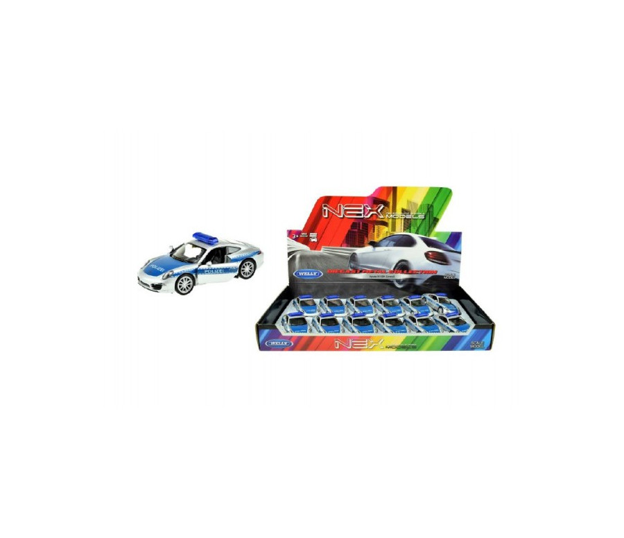 Auto Welly policie Porsche 911(991) Carrera S kov/plast 12cm volný chod 12ks v boxu
