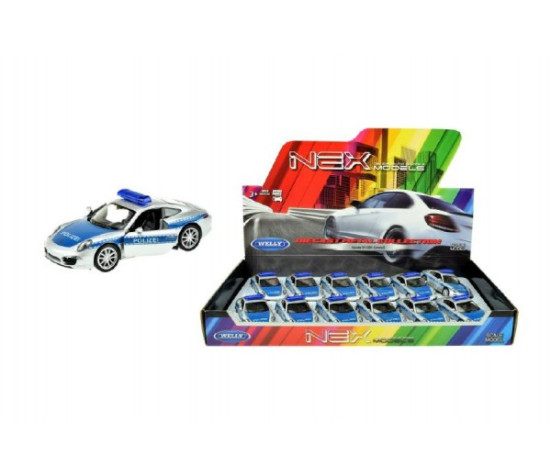 Auto Welly policie Porsche 911(991) Carrera S kov/plast 12cm volný chod 12ks v boxu