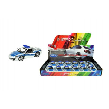 Auto Welly policie Porsche 911(991) Carrera S kov/plast 12cm volný chod 12ks v boxu